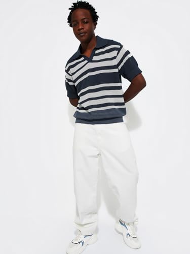 Image of Max Men Cotton URB N Oversized Striped Knit Polo T-Shirt