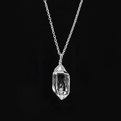 Natural Raw Herkimer Diamond Quartz Gemstone Pendant Necklace, Rough Solitaire Stones, 925 Sterling Silver, Rhodium Plated, Healing Crystals, April Birthstone, Women Jewelry, Christmas Gift, 20 Inch #TOP1