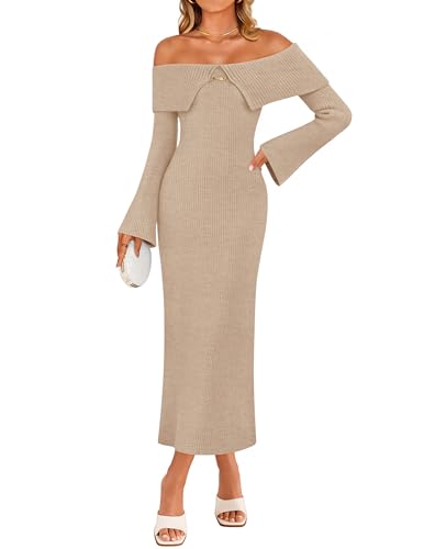 ZESICA Women's Fall Off Shoulder Sweater Dress...