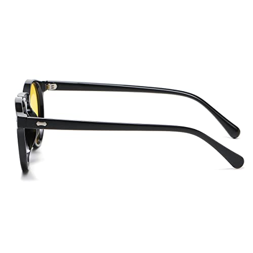 Image of Gleyemor Vintage Polarized Sunglasses for Men Round Sunglasses UV400 Protection Retro Hand-crafted Acetate Frame