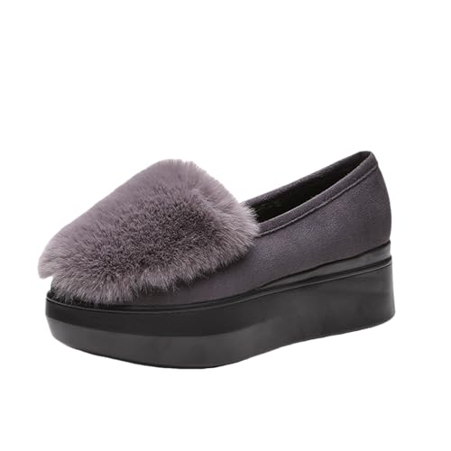 Generisch Botas de invierno para mujer, con forro cálido, botas de nieve, cómodas, suaves, cómodas, de piel, estilo clásico, suela antideslizante, para exteriores, para mujer, nieve y días fríos, gris