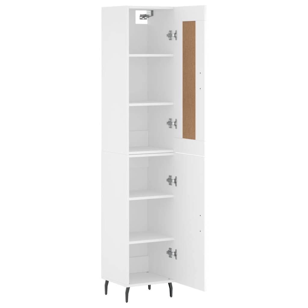 Armadietto alto, bianco, 34,5 x 34 x 180 cm, in legno con piedini in metallo, per soggiorno, sala da pranzo, corridoio, camera da letto, cucina, ufficio, portaoggetti e organizer