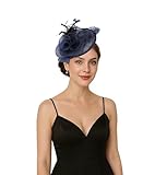 Litter Star Fascinators Headband with Feather, Women's Tea Party Hat for Derby Events, Cocktail, Wedding, Fancy Dress Party (Sinamay-Navy)