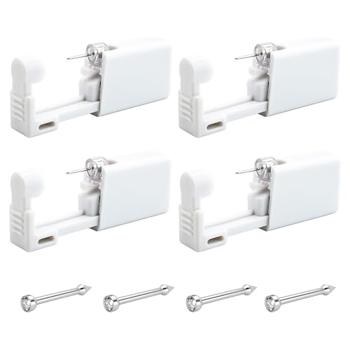 KBSICWO 4 Pcs Set Pistola Piercing Nariz, Kit de Piercing Desechable Pistola con Semental, Perforación de Nariz Seguridad para Niñas, Mujeres, Hombres