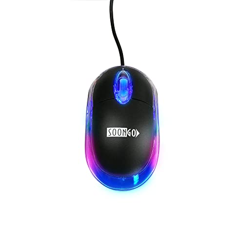 SOONGO Mini Souris Filaire Petite Souris Optique Portable pour Ordinateur Portable Gauche LED Lumière PC Ordinateur Couleur Noire