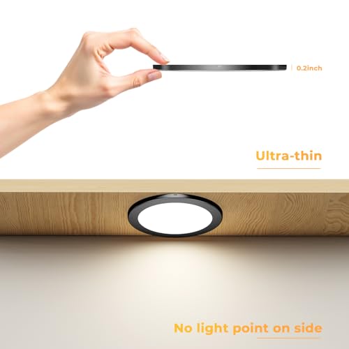 Image of VST Under Cabinet Mini Panel Lighting 3.94inch 12V 2.5W(Total 15W) with Wireless Dimmer Switch, Surface Mount Puck Light for Kitchen Van Truck Car Galley Downlight 6Pack(Round 2700K-6500K)