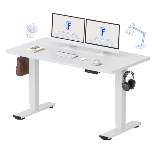 FLEXISPOT Electric Standing Desk 55 x 24 Inch Adjustable Height Desk Home Office Computer Workstation Sit Stand Desk, White Top + White Frame