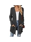 SEYOCRO Cárdigan de Manga Larga para Mujer, Tops con Bolsillos (Gris Oscuro,Mediano)