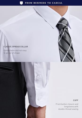 Image of HISDERN Mens Dress Shirt with Tie Pocket Square Set Classic Button Down Shirt Matching Tie Long Sleeve Shirts