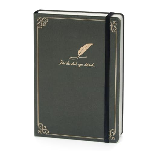 WETLOTE Cuaderno Rayado A5 con Tapa Dura, Papel 80 g/m², 208 Páginas, Cubierta Negra con Pluma Dorada, Cierre Elástico y Bolsillo (14 x 21 cm)