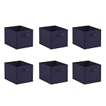 BonChoice Foldable Storage Cubes Boxes Pack of 6 with Handle for Home Organization, Fabric Wardrobe Storage Box Organizer Basket Bins for Clothes Toys Towels, Collapsible&Durable Dark Blue 33x38x33cm