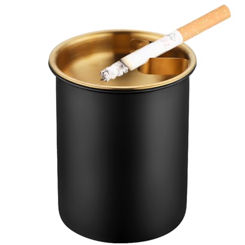 Image of Car Ashtray with Lid, Portable Smell Proof Ashtray for Car, Detachable Smokeless for Car Cup Holder Stainless Steel Windproof Extinguished Butt Bucket Ash Tray for Outdoor Travel Home Office (Black)