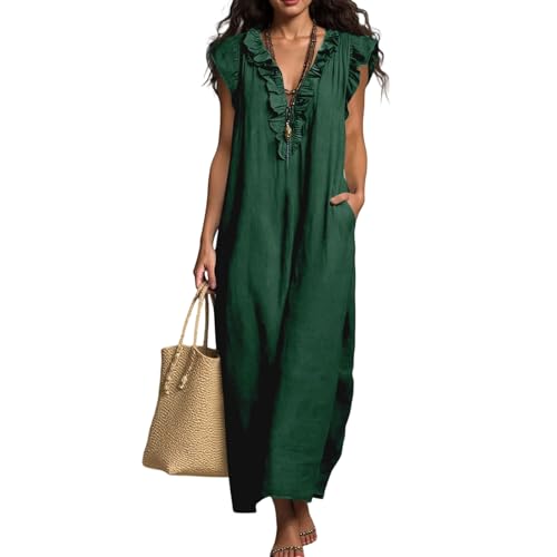 Robe longue coupe ample haut de gamme avec détails volants plissés
