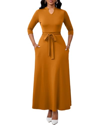 Image of BubFee Maxi Dresses for Women Semi Formal Long Dress 3 /4 Sleeve Casual A-line Church Dresses with Pockets