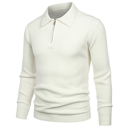 Pull demi-zippé homme blanc col rabattable coupe ajustée taille M