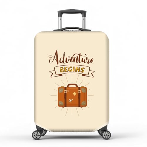 MAYJOYDIY Text Adventure Begins Luggage Cover Airplane Travel Elastic Baggage Covers Dust-Proof Suitcase Sleeve Anti-Scratch Washable Suitcase Protector Size M Fit 22-25 Inch Luggage