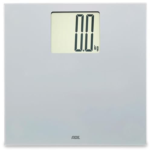 Imagen de ADE Báscula de baño digital con gran pantalla XXL Báscula corporal especialmente fácil de leer Báscula de baño con gran capacidad de carga de hasta 200 kg plata
