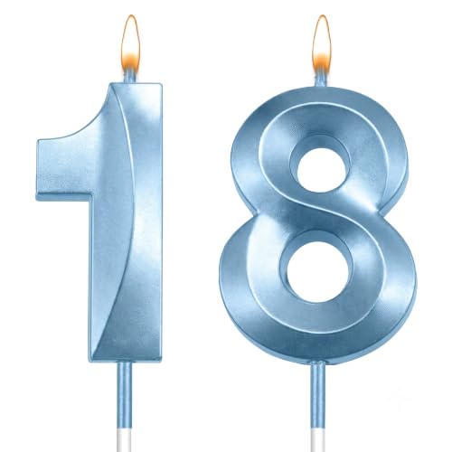 18 Birthday Candle for 18th Birthday Decorations for Boys Number 18 Candle Birthday Boy Girl 18th Cake Topper Blue Number Candles Family Baking Reunions Blue Birthday Candles Bluey Cake Topper