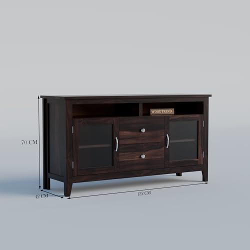 Image of Sheesham Wood TV Stand with 2 Door and 2 Drower and Shelf Storage Entertainment Unit Tv Cabinet for Living Room Home (Walnut Finish)