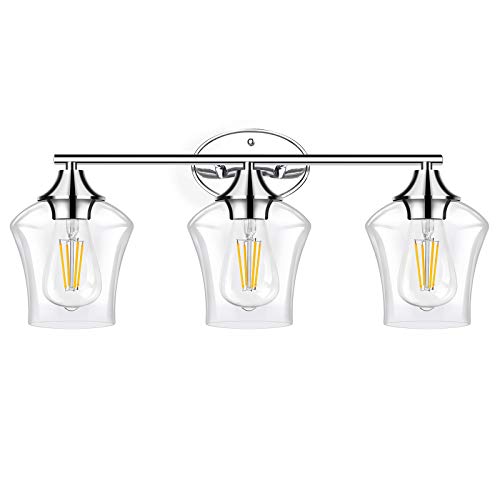 New Deal WIHTU Bathroom Light Fixtures, 3 Lights Bathroom Vanity Light Fixtures with Chrome Finish, Modern Wall Sconce Lighting with Clear Glass Shade, E26 Base, for Bathroom, Mirror Cabinet, Makeup Room