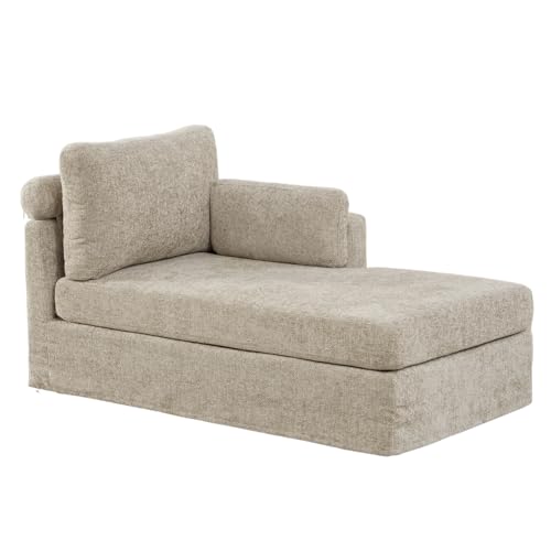 Aortzio Modern 32\'\'W Chaise Lounge with Right Armrest (Hold Left Arm), Indoor Recliner, Comfy Deep Seat Sleeper Chair Single Sofa Bed for Apartment, Living Room, Taupe R.