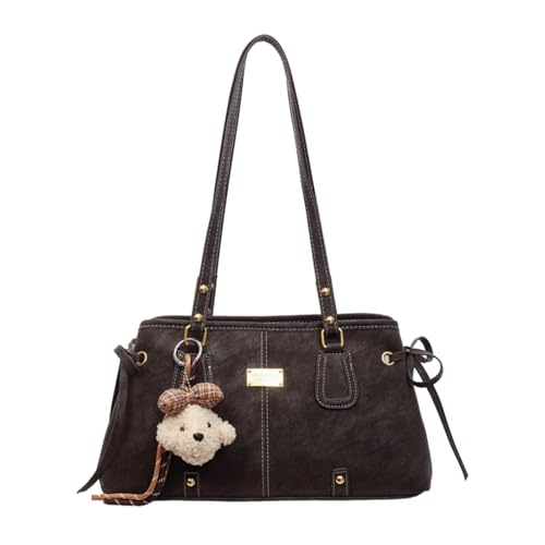 Sac à bandoulière vintage en cuir PU grand format avec un ours