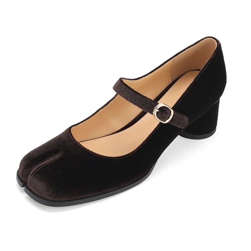 Image of Women Chunky Block High Heels Mary Janes Shoes Split Toe Tabi Shoes Ankle Strap Dress Pumps Shoes