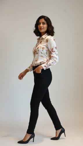 Image of Amazon Brand - INKAST Women Abstract Floral Printed Spread Collar Long Sleeves Casual Cami Shirt