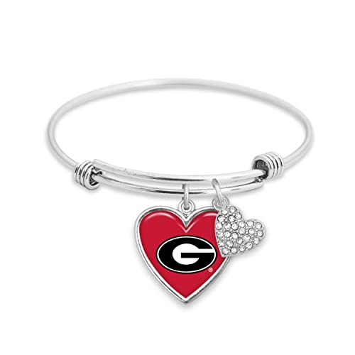 From the Heart Enterprises Georgia Bulldogs Silver Amara Crystal Heart Silver Bangle Bracelet Jewelry Gift UGA, 7.5 inches
