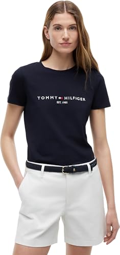 Tommy Hilfiger T-Shirt Manches Courtes Femme Heritage Col Ras-du-Cou, Bleu (Desert Sky), M