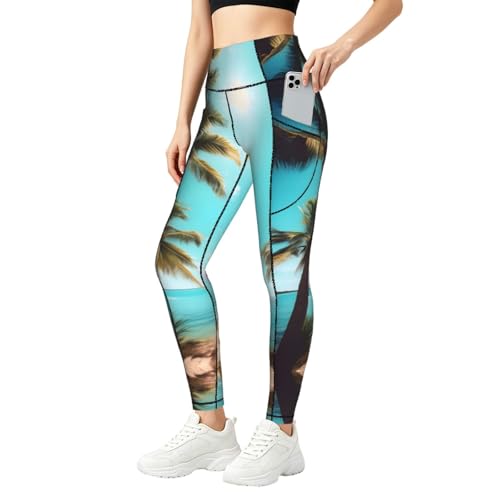 Leggings con estampado de palmeras y bolsillos laterales de alta elasticidad para fitness