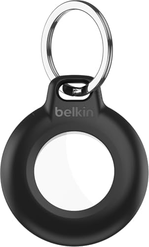 [Belkin] [Apple公認] AirTag ケース 保護カバー 防水(IPX8) 自転車 財布 子供 安全 犬 猫 首輪 紛失防止 盗難防止 キーホルダー キーリング ブラック MSC013btBK