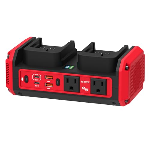 Image of 350W Pure Sine Wave Inverter Compatible with Milwaukee 18V Batteries (Battery Not Included), 7A Fast Charging, 2 AC Outlets, 2 Type-C (140W/65W), 2 USB, 600LM LED Light