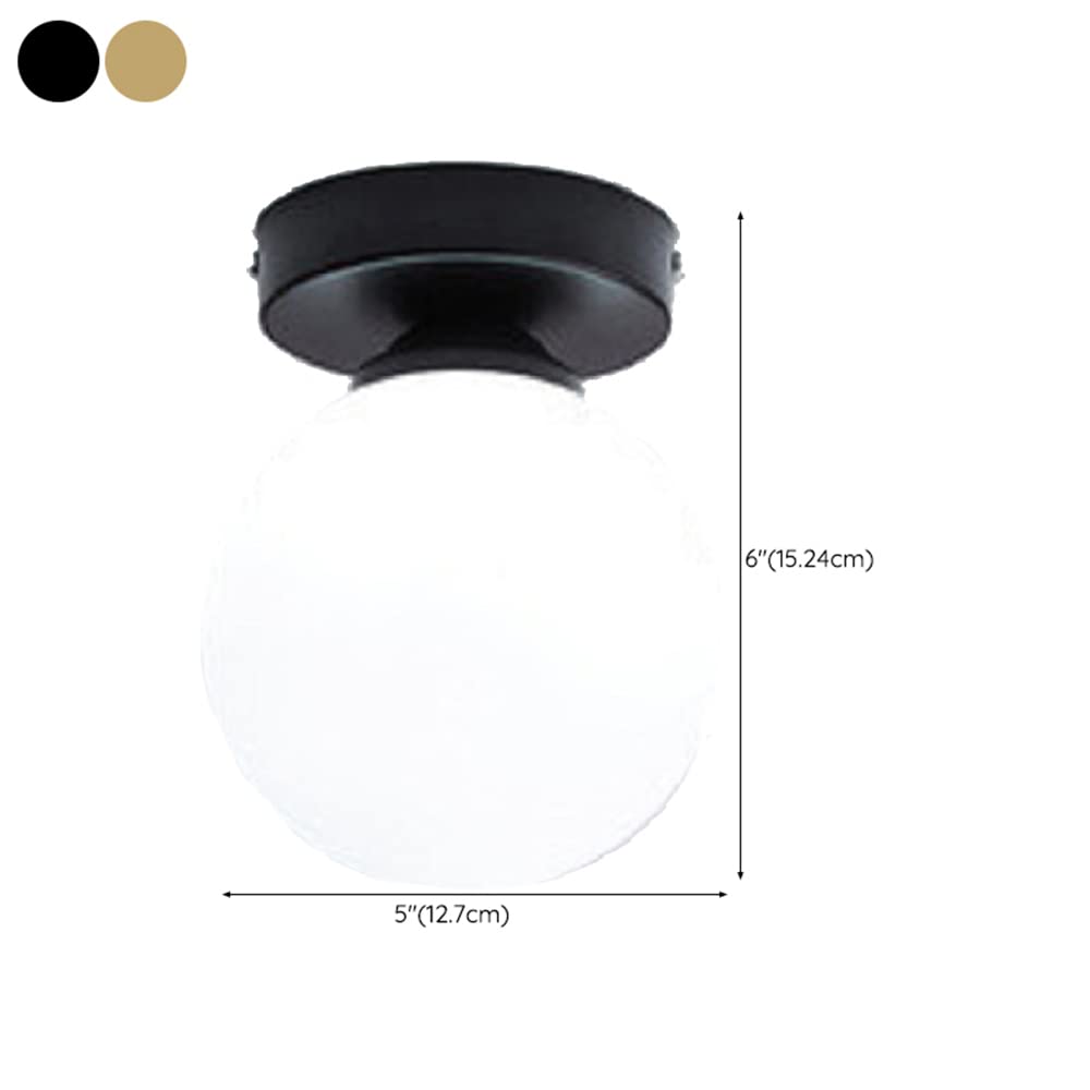 Nowoczesna okrągła lampa sufitowa LED ze szklanym kloszem do sypialni, hotelu, korytarza, balkonu, 110V-120V, czarna podstawa, mleczno-biały klosz.