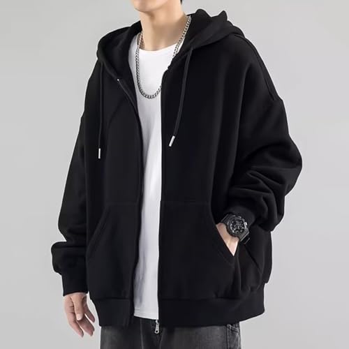 Mens Zip Up Hoodie Solid Plus Size Fall Hooded Sweatshirt Casual Drawstring Long Sleeve Basic Hoodies with Pocket2