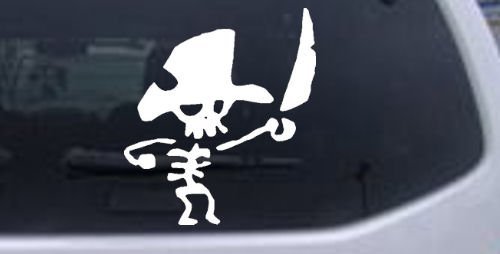 Cute Funny Pirate Skeleton Skulls Car Window Wall Laptop Decal Sticker - White 3in X 3.4in
