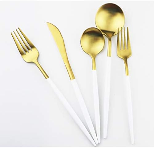 Gugrida White Gold Flatware, Royal 20 Piece Matte White Handle 18/10...