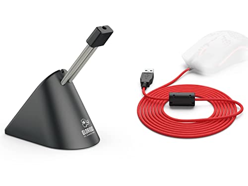 (Bungee + Ascend Cable) Glorious Gaming Mouse Bungee (Black) + Glorious Ascended Cable - Ultra Flexible and Super Lightweight Paracord Cable for Wired Glorious Gaming Mouse (Red) (Bundle)