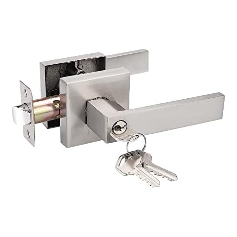 Probrico 1 Pack Interior Bedroom Entrance Door Lever Doorknobs Door Lock One Keyway Entry Keyed Entrance Lockset in Satin Nickel Each with 3 Keys Cover