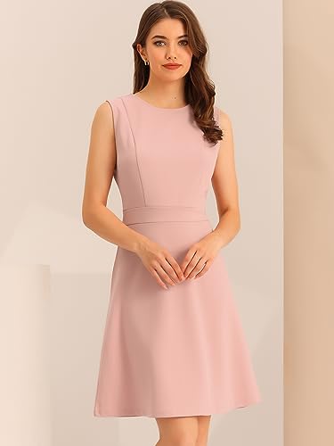Image of Allegra K Women's Work Dress Round Neck Solid Color Sleeveless A-Line Business Casual Office Dresses
