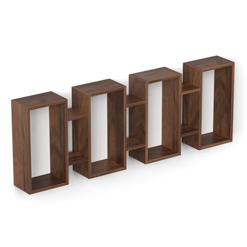 Image of BLUEWUD Steda Multipurpose Wall Mount /Free Standing Bookshelf, Open Decor wall Display Shelves, Storage Cabinet Racks Organizer for Living Room Bedroom Office Home (Brown Maple)