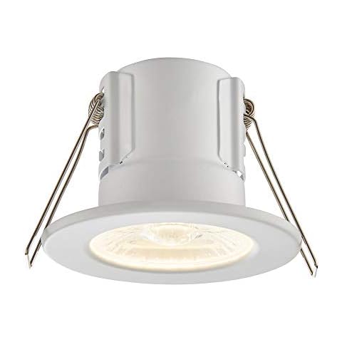Saxby 74707 ShieldECO IP65 Fire Rated 8.5W 3000K LED Dimmable Bathroom Downlight Matt White Cover
