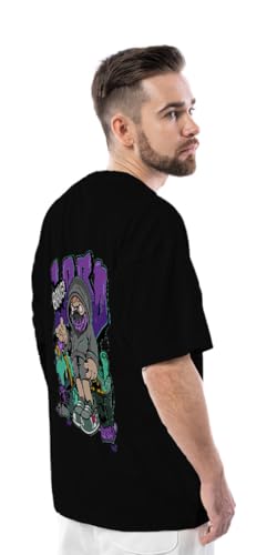 Image of Men's Oversized Lord Boy Printed Cotton Rich Round Neck Half Sleeves | Trendy Streetwear Casual Wear | Stylish Loose Fit Graphic T-Shirt, Black