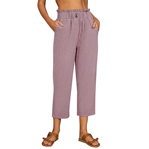 Dgztwll Pajama Pants For Women Capris Pants For Women Casual Summer Cotton Linen 3/4 Pants Wide Leg Capris Lightweight Baggy Cropped Lounge Trousers(Z1-Pink,Xx-Large) #TOP29