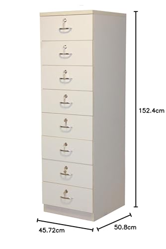 Image of Lakdi The Furniture Co. Wooden 8-Drawer Storage Unit with Locks | White Finish | Multi-Purpose Cabinet for Home & Office