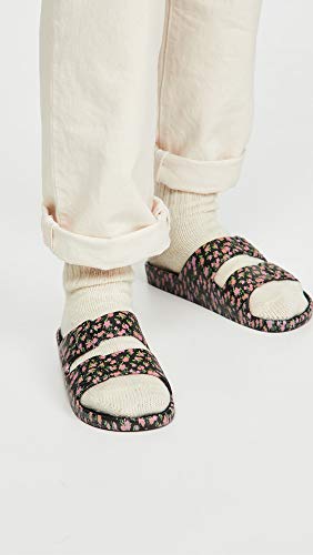 Freedom Moses Women's Moses Two Band Slides, Pop Bloom, Black, Floral, 9-10 Medium US3
