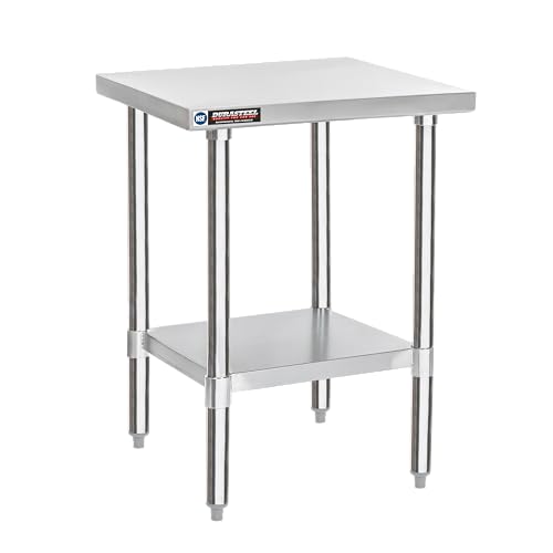 Image of DuraSteel 24x24 Stainless Steel Prep Table - NSF Commercial Outdoor Grill Worktable - Metal Side Mixer Stand with Under Shelf - For Laundry Room, Kitchen, Small Spaces