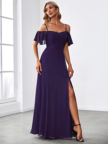 Image of Ever-Pretty Women's Formal Dresses Off Shoulder Short Sleeve Split A-Line Floor Length Bridesmaid Dresses 0237
