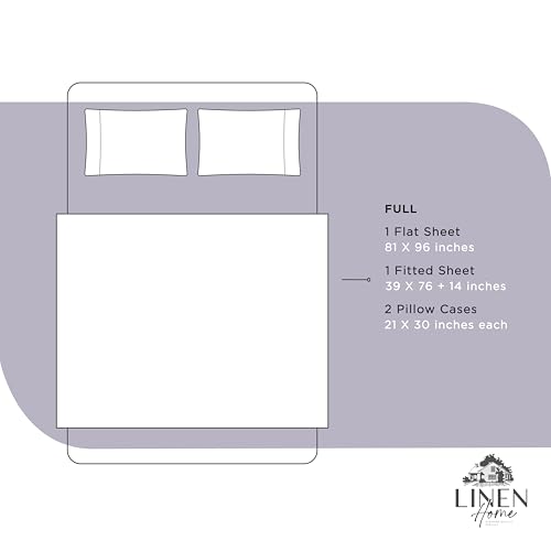 Image of Linen Home 100% Cotton Percale Sheets Full Size, Prelude Purple, Deep Pocket, 4 Pieces Set - 1 Flat, 1 Deep Pocket Fitted Sheet and 2 Pillowcases, Crisp Cool and Strong Bed Linen