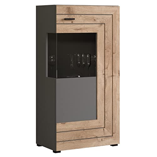 Newroom Vitrine Grau Eiche Vitrinenschrank Modern - 60x117x37 cm (BxHxT) - Glasvitrine Standvitrine Glasschrank - [Lianne.Four] Wohnzimmer Wohnstube Büro